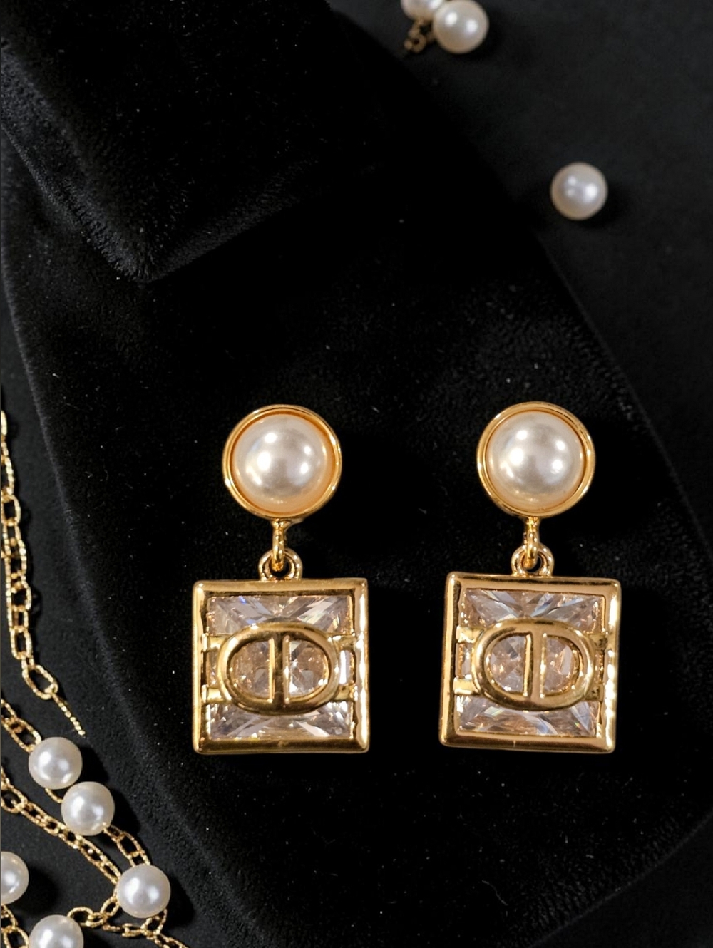 Gold Pearl Faceted Crystal Earrings